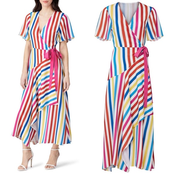 Color Me Courtney Dresses & Skirts - Striped V-Neck Wrap Maxi Dress with Pink Tie